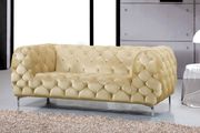 Beige velvet tufted buttons design modern sofa by Meridian additional picture 4