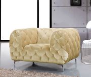 Beige velvet tufted buttons design modern sofa by Meridian additional picture 5