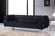 Black velvet tufted buttons design modern sofa by Meridian additional picture 2