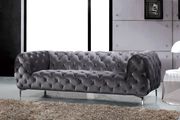 Gray velvet tufted buttons design modern sofa by Meridian additional picture 2