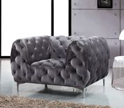 Gray velvet tufted buttons design modern sofa by Meridian additional picture 4