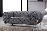 Gray velvet tufted buttons design modern sofa by Meridian additional picture 5