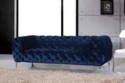 Navy velvet tufted buttons design modern sofa by Meridian additional picture 2