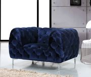 Navy velvet tufted buttons design modern sofa by Meridian additional picture 4