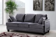 Nailhead trim design gray fabric contemporary sofa by Meridian additional picture 2