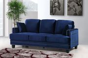 Nailhead trim design navy blue fabric contemporary sofa by Meridian additional picture 3