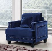 Nailhead trim design navy blue fabric contemporary sofa by Meridian additional picture 4