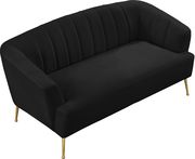 Black velvet contemporary loveseat w/ golden legs by Meridian additional picture 2