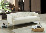 Cream velvet contemporary sofa w/ golden legs by Meridian additional picture 4