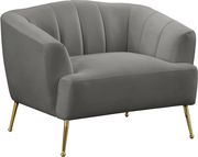 Gray velvet contemporary chair w/ golden legs by Meridian additional picture 3