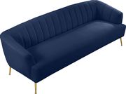 Navy velvet contemporary sofa w/ golden legs by Meridian additional picture 2