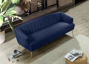 Navy velvet contemporary sofa w/ golden legs by Meridian additional picture 3