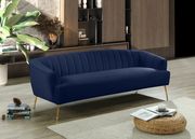 Navy velvet contemporary sofa w/ golden legs by Meridian additional picture 4