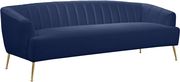 Navy velvet contemporary sofa w/ golden legs by Meridian additional picture 7