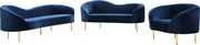 Navy velvet curved design modern sofa by Meridian additional picture 2