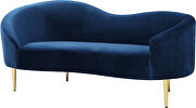 Navy velvet curved design modern loveseat by Meridian additional picture 5