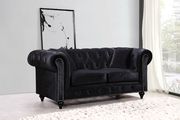 Black velvet fabric rolled arms design sofa by Meridian additional picture 5