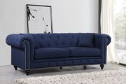 Navy linen fabric rolled arms design sofa by Meridian additional picture 2
