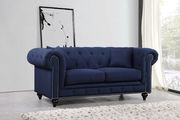 Navy linen fabric rolled arms design sofa by Meridian additional picture 4
