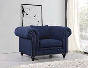 Navy linen fabric rolled arms design sofa by Meridian additional picture 5