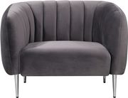 Chrome metal legs / channel tufted gray velvet sofa by Meridian additional picture 2