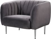 Chrome metal legs / channel tufted gray velvet sofa by Meridian additional picture 3