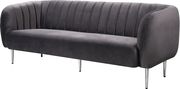 Chrome metal legs / channel tufted gray velvet sofa by Meridian additional picture 6