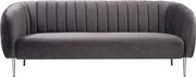 Chrome metal legs / channel tufted gray velvet sofa by Meridian additional picture 7
