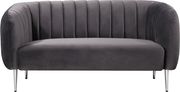 Chrome metal legs / channel tufted gray velvet sofa by Meridian additional picture 8
