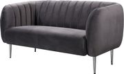 Chrome metal legs / channel tufted gray velvet loveseat by Meridian additional picture 3