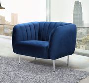 Chrome metal legs / channel tufted navy velvet sofa by Meridian additional picture 11