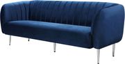 Chrome metal legs / channel tufted navy velvet sofa by Meridian additional picture 3