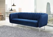 Chrome metal legs / channel tufted navy velvet sofa by Meridian additional picture 4