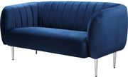 Chrome metal legs / channel tufted navy velvet sofa by Meridian additional picture 6