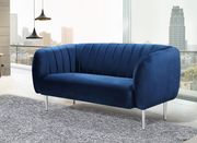 Chrome metal legs / channel tufted navy velvet sofa by Meridian additional picture 7
