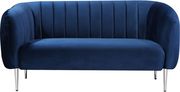 Chrome metal legs / channel tufted navy velvet loveseat by Meridian additional picture 3