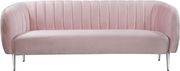 Chrome metal legs / channel tufted pink velvet sofa by Meridian additional picture 2