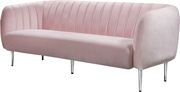 Chrome metal legs / channel tufted pink velvet sofa by Meridian additional picture 3