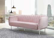 Chrome metal legs / channel tufted pink velvet sofa by Meridian additional picture 4