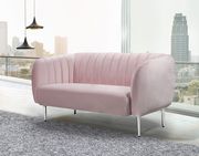 Chrome metal legs / channel tufted pink velvet sofa by Meridian additional picture 6