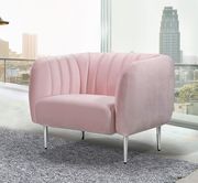 Chrome metal legs / channel tufted pink velvet sofa by Meridian additional picture 7