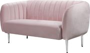 Chrome metal legs / channel tufted pink velvet loveseat by Meridian additional picture 2