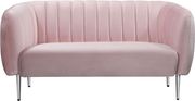 Chrome metal legs / channel tufted pink velvet loveseat by Meridian additional picture 3