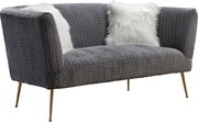 Gray textured velvet loveseat w/ golden metal legs by Meridian additional picture 3