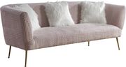 Pink textured velvet sofa w/ golden metal legs by Meridian additional picture 9