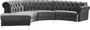 Modular curved large living room gray velvet sectional by Meridian additional picture 4