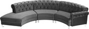 Modular curved large living room gray velvet sectional by Meridian additional picture 5