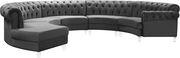 Modular curved large living room gray velvet sectional by Meridian additional picture 3