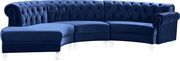 Modular curved large living room navy velvet sectional by Meridian additional picture 4