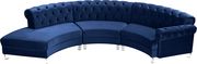 Modular curved large living room navy velvet sectional by Meridian additional picture 5